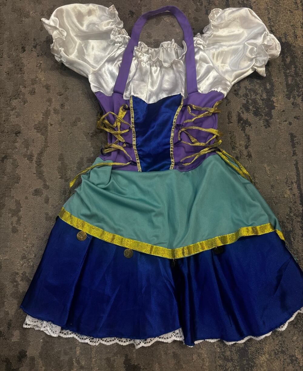 Gypsy/pirate girl’s costume with gold coins and head scarf